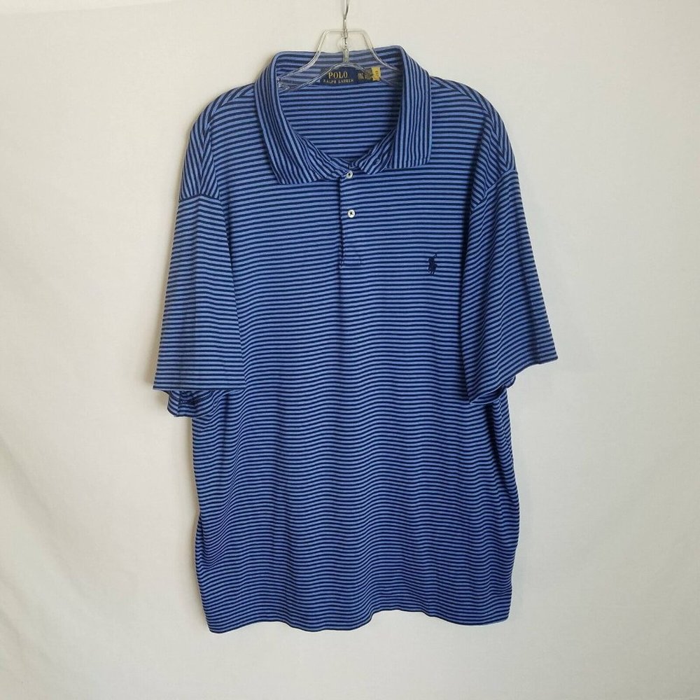 Polo Ralph Lauren‎ Mens Blue Striped Short Sleeve Cotton Shirt Size 2XL 2XLT